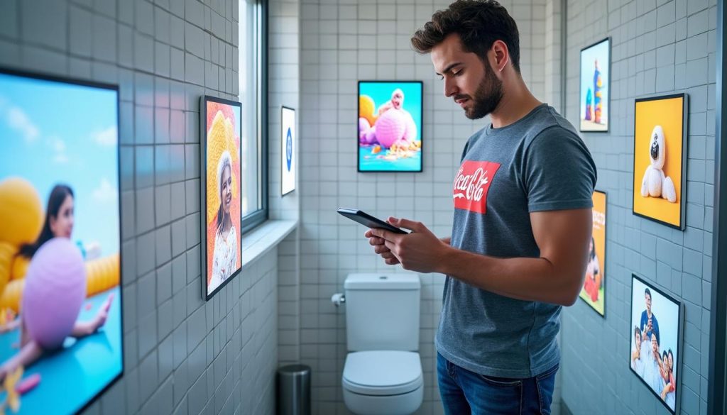 aux états-unis, un chômeur ingénieux transforme ses toilettes en panneaux publicitaires attractifs, captivant l'attention des marques et générant des revenus inattendus.