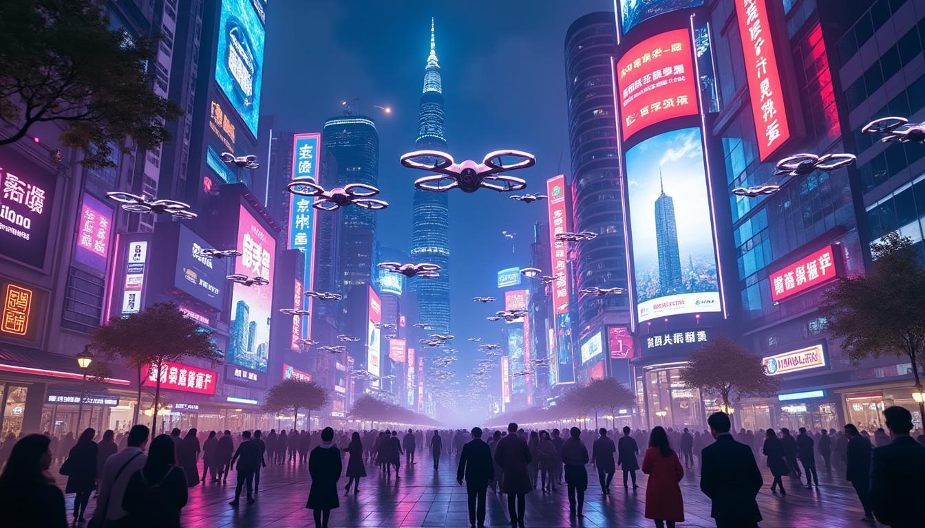 À la croisée du futur et de la technologie : ces drones publicitaires électrisent les métropoles chinoises à la manière d’un décor cyberpunk 5 découvrez comment des drones publicitaires innovants transforment les métropoles chinoises en véritables décors cyberpunk, mêlant futur et technologie pour une expérience visuelle électrisante.