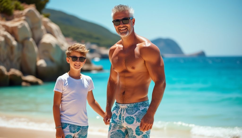 découvrez didier deschamps et son fils dylan en vacances à saint-tropez, où les abdos sculptés du célèbre coach attirent tous les regards.
